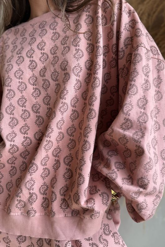 Indira Lantern Sleeve Sweatshirt Soft Terracotta & Chocolate